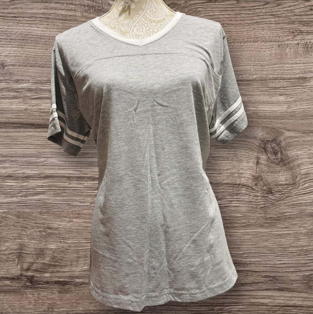 XL-Large V-Neck Baseball Shirt Heather Grey/White